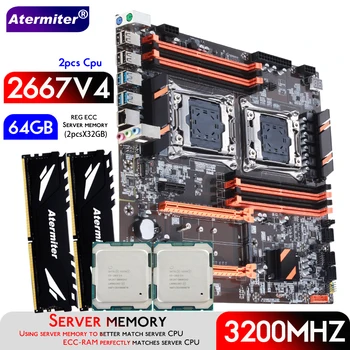 Материнская плата Atermiter Dual X99 С процессором LGA 2011-3 XEON E5 2667 V4 * 2 с Комбинированным комплектом Серверной памяти 2pcsX32GB = 64GB DDR4 3200 МГц