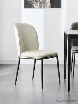 Итальянский обеденный стул, минималистичный Современный Минималистичный ресторан, Кожаная мягкая сумка со спинкой, рабочий стул, Серый Светлый Роскошный стул для дома
