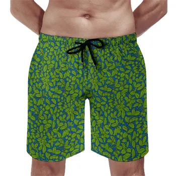 Шорты с зеленым растительным принтом, повседневные пляжные шорты, мужская спортивная одежда на заказ, Удобные пляжные плавки, подарок на день рождения