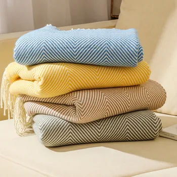 Вязаное полосатое одеяло, полотенце, Стеганое одеяло, чехол для дивана, покрывало для кровати, Летний Офисный кондиционер, Прохладное одеяло, Дорожное Автомобильное одеяло, Шаль