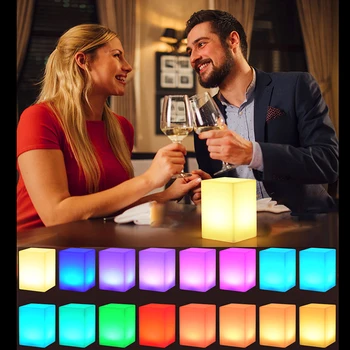 Портативные беспроводные настольные лампы RGB LED Cube Table, меняющие цвет на 16 цветов, светодиодный ночник с USB-аккумулятором, работающий от аккумулятора