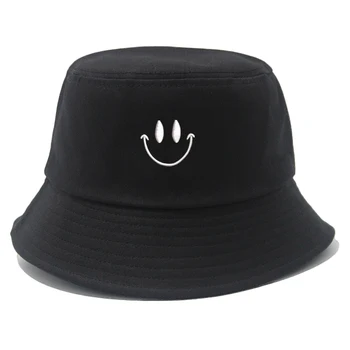 Хлопковая панама с вышитой улыбкой, черная белая однотонная модная кепка Унисекс, мужская женская кепка, пляжные шляпы от солнца, Рыбацкие шляпы