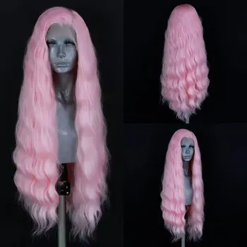Парик из синтетических волос Living Pink на кружеве, бесклеевое водостойкое термостойкое волокно, натуральный волосяной покров, боковой пробор для белой женщины