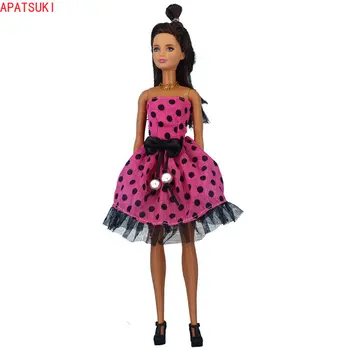Модное розовое кружевное платье в горошек для принцессы Барби, праздничное платье без рукавов, одежда для куклы Барби, детские игрушки своими руками