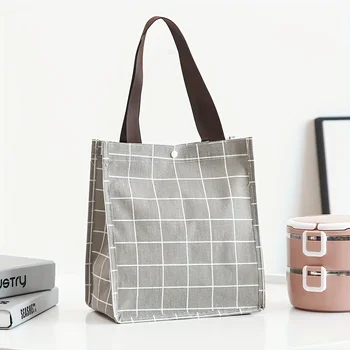 Стильная сумка для хранения в простую клетку YANZAI, универсальная портативная сумка-ранец для работы и ланча, сумки для ланча для женщин