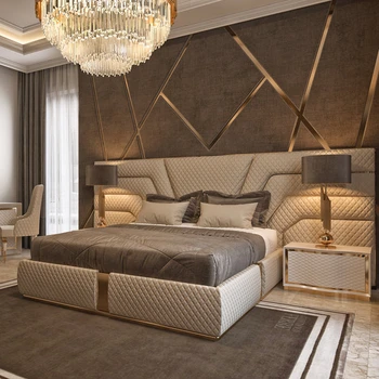 Роскошная кровать из ткани, двуспальная кровать класса люкс king size оптом, мебель для спальни в отеле, кровати с кобурами