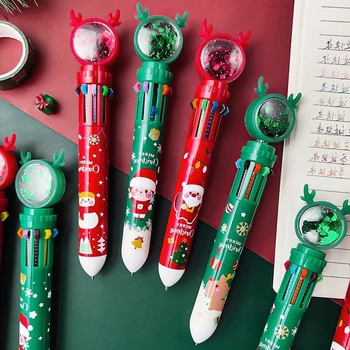 Рождественская шариковая ручка нажимного типа с 10 цветными многофункциональными инструментами для рукописного ввода для женщин Gril
